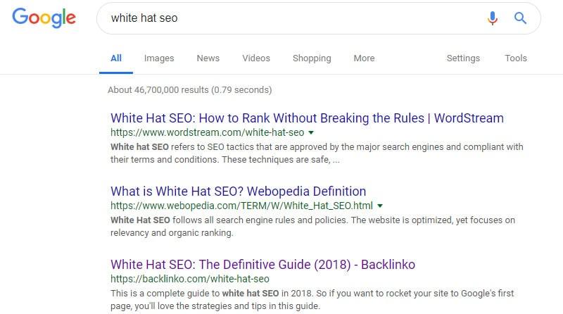 Google White Hat Seo Search Results